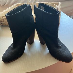 rag & bone Black Suede Ankle Booties with Stacked Heel